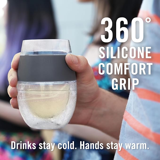 HOST Freeze Wine Glasses with Lids, Insulated Cooling Cups with Freezing Gel, Wine Tumbler Gifts for Women, Freezable Tumblers for Cocktails, Outdoor Party, and Home Bar Gifts, 8.5 oz Set of 2, Gray
