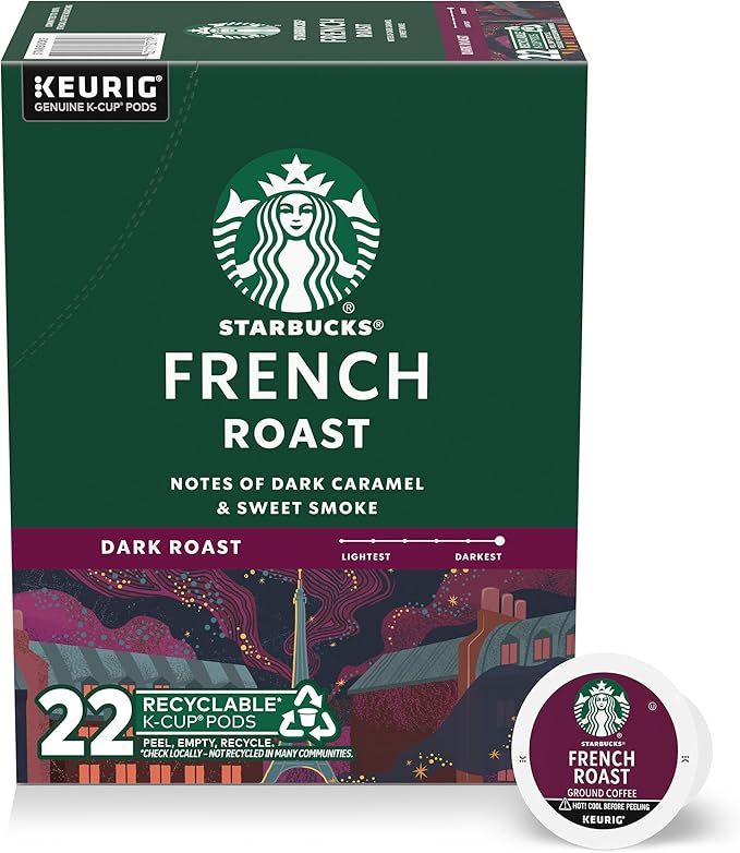 Starbucks K-Cup Coffee Pods, Dark Roast Hot or Iced Coffee, French Roast, 22 Keurig Pods