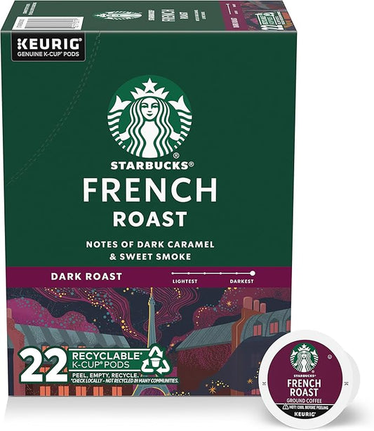 Starbucks K-Cup Coffee Pods, Dark Roast Hot or Iced Coffee, French Roast, 22 Keurig Pods