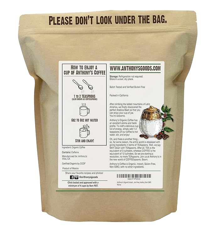 Anthony's Organic Instant Coffee,14oz, Ultra Fine Microground, Gluten Free, Arabica, Non GMO (Pack of 2)