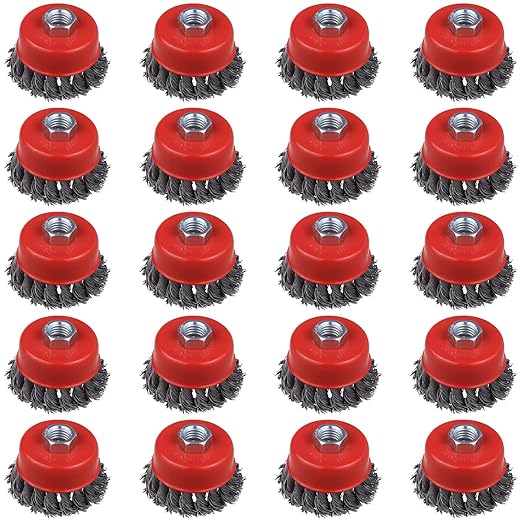 20-Piece Knotted 3 Inch Wire Cup Brush for Angle Grinders - 5/8 Inch Arbor for Heavy Rust Cleaning