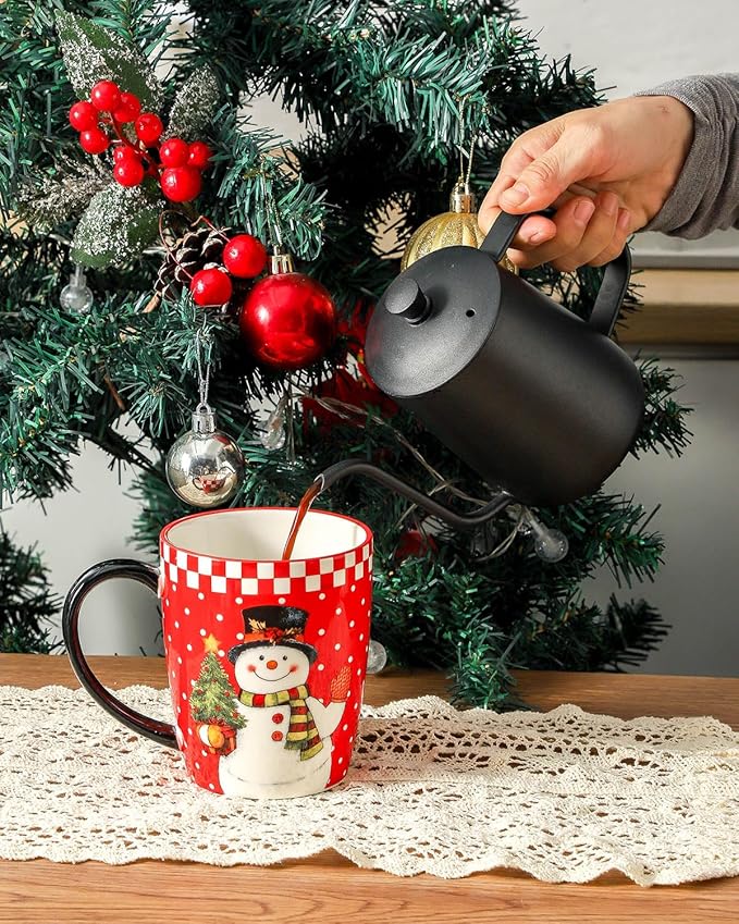 HASENSE Coffee Mugs Set of 4, 16 Oz Festive Holiday Cups for Cocoa & Latte with Big Handle, Large Modern Ceramic Coffee Mugs Microwave & Dishwasher Safe, Ideal Christmas Gift