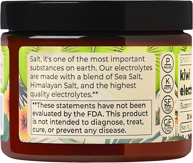 Santa Cruz Paleo Electrolyte Powder, Kiwi Flavor, Sugar Free Hydration Drink Mix with Himalayan Pink Salt, Sea Salt, Magnesium Glycinate, Potassium Chloride, Sweetened with Stevia, 30 Servings