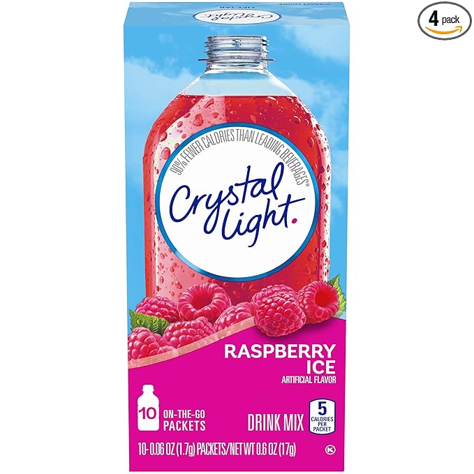 Crystal Light On The Go Raspberry Ice, 10-Packet Boxes (Pack of 4)