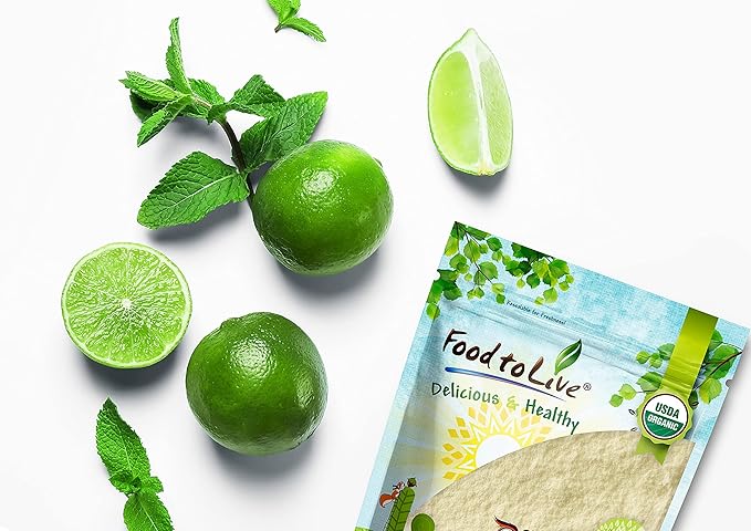 Food to Live Organic Lime Powder, 1 Pound Non-GMO, Unsulfured, Made from Raw Dried Citrus Fruit, Vegan, Bulk, Great for Baking, Juices, Smoothies, Yogurts, Contains Maltodextrin, No Sulphites