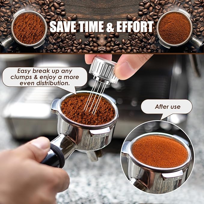 53mm Espresso Tamper, 2-in-1 Premium Barista Coffee Tamper & WDT Tool, Excellent Quality Curve Stainless Steel Base Tamper for Espresso Machine, Compatible with Breville Series 54mm Portafilter Baske