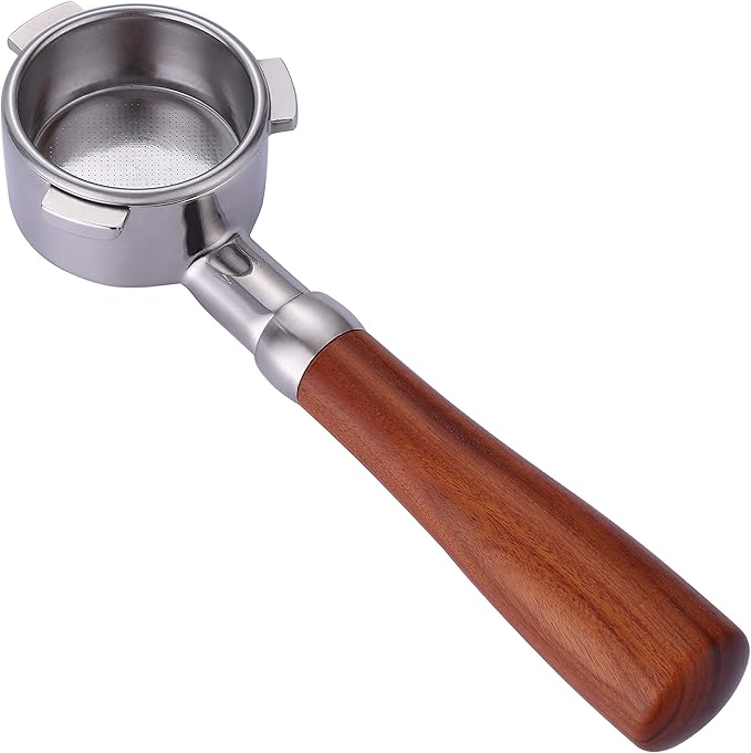 54mm Bottomless Portafilter Fits Breville Barista Espresso Machine Stainless Steel Naked Portafilter Along with Double Shot Filter Basket Coffee Bottomless Handle-Wooden