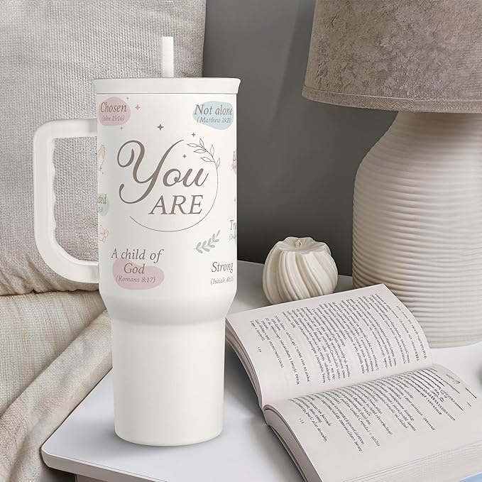 Christian Gift for Women – Inspiration Insulated Stainless Steel Tumbler with Handle and Straw - Religious Gifts for Birthday Christmas, 40oz