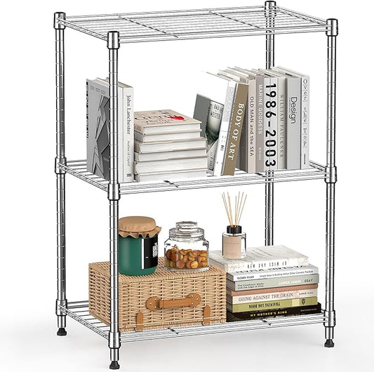 M MZG 450 lbs Wire Storage Shelving 3-Tier Utility Shelving Unit Steel Organizer Wire Rack for Home,Kitchen,Office,Chrome(11.8" D x 17.7" W x 26.4" H)