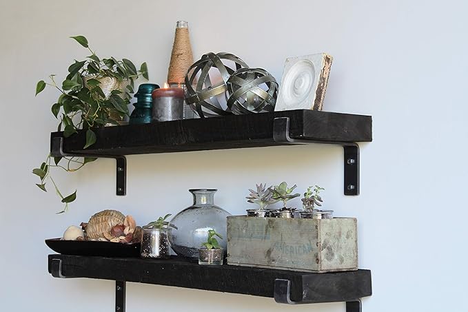 Urban Legacy Accent Shelves | Reclaimed Barn Plank | Set of 2 with Full Brackets (Coffee Bean 40" x 7" x 2")