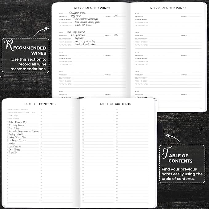 Clever Fox Wine Journal for Wine Tasting – Guided Wine Diary & Log Book with Tasting Instructions, Aroma Wheel, Food Pairing & Glass Guide – 132 Entries, Hardcover, A5 Size (Black)