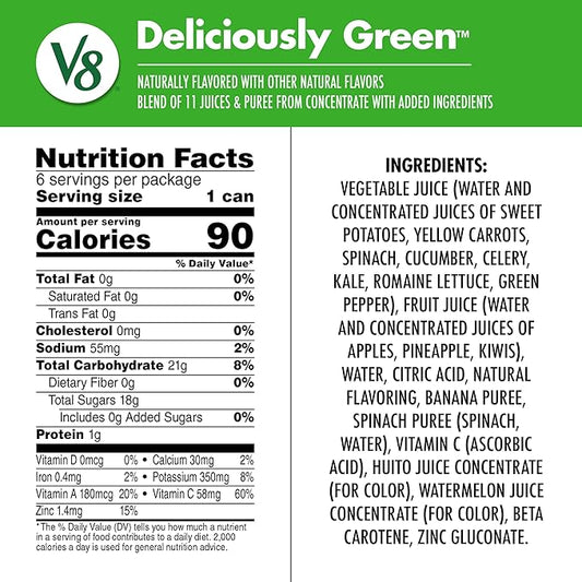 V8 Deliciously Green 100% Fruit and Vegetable Juice, 8 fl oz Can (6 Pack)