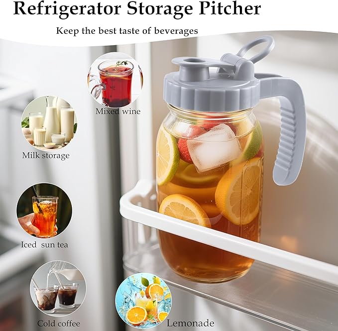 Glass 32 Oz Mason Jar Pitchers With Pour Lid 1 Quart Breast Milk Pitcher Wide Mouth Breastmilk Storage Jug Container For Fridge Coffee Creamer Iced Sun Tea Juices Lemonade Airtight 2 Set