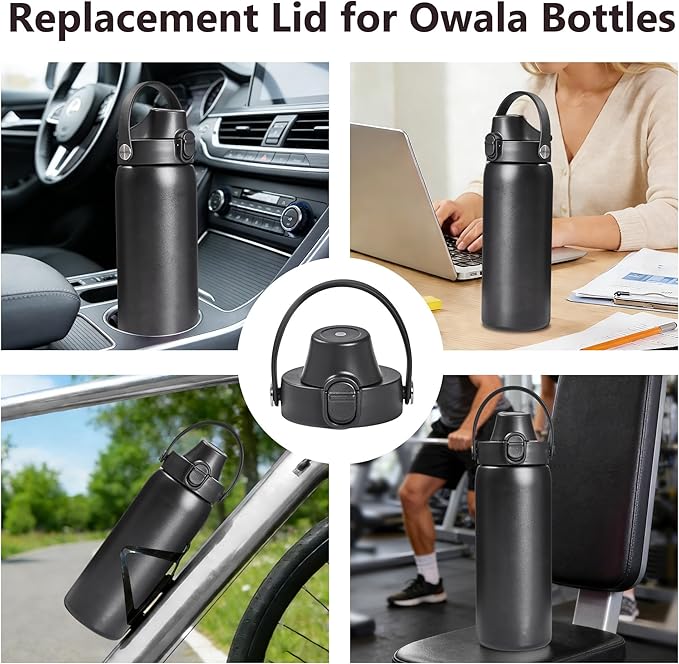 2 IN 1 Replacement Lid for Owala Freesip, Compatible with Owala Cup 16oz 24oz 32oz 40oz, One Button Water Bottle Top Lid Replacement Accessory and Straws, Leakproof, BPA-Free, Black