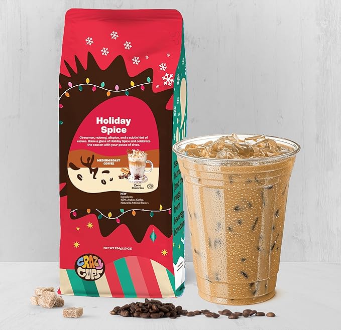 Crazy Cups Flavored Ground Holiday Spice Coffee - 10 Oz Bags (Pack of 3) - Brew Hot or Iced