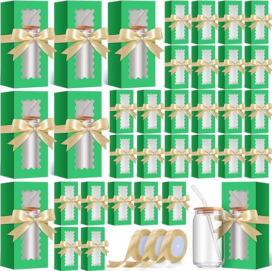 Windyun 100 Pcs Tumbler Gift Boxes for Sublimation Glass Exhibition Boxes Transparent for 12oz 16oz 20oz Shipping Cup Exhibition Packaging for Jars Mug Can Party Supplies(Green)