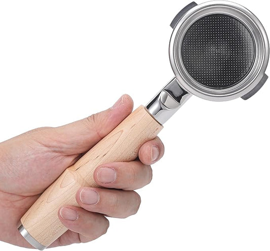 KNODOS Bottomless Portafilter 58mm Compatible with Breville Dual Boiler, Oracle, Oracle Jet Espresso Machines Maple Handle 2 Ears 18-21g Double Shot Filter Basket Included