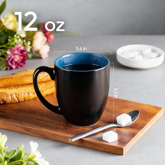 GBhome 12oz Coffee Mugs Set of 6, Large Ceramic Coffee Mugs for Man, Woman, Dad, Mom, Modern Coffee Mugs Set with handle for Tea/Latte/Cappuccino/Milk/Cocoa. Dishwasher&Microwave Safe,Blue