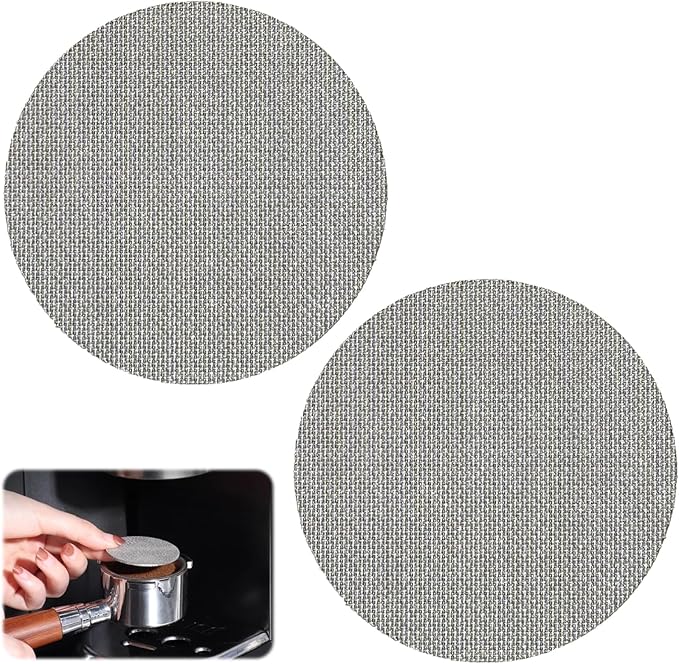 2-Pack Espresso Puck Screen, 53.3mm Stainless Steel Filter Screen, 1.7mm Thickness 150 Micron Reusable Accessories Espresso Filter for Portafilter Basket