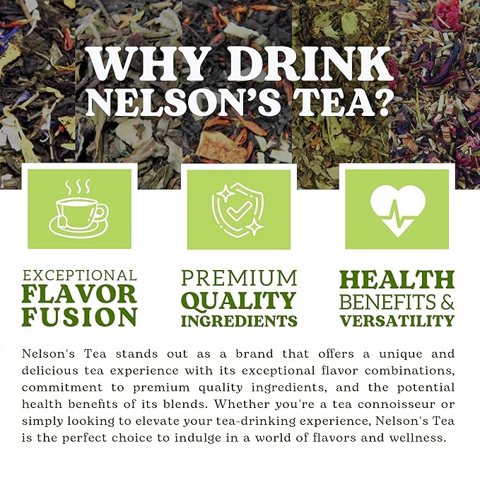 Nelson's Tea Tropical Samplers- 5 Flavors Pack - Blueberry Acai Mojito 1.6 Oz, Cherry Coconut Pineapple 2oz, Coconut Mango Passionfruit 2 Oz, Peach Raspberry Punch 2 Oz, Pineapple Melon Punch 1.1 Oz