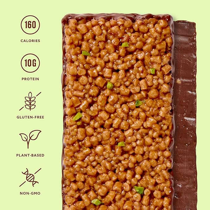 Mezcla Puff Crispy Protein Bars, Gluten Free & Vegan Protein Bars, 10g Protein, Alt for Pistachio Dubai Chocolate Bar, Granola Bars & Breakfast Bars, Healthy Snacks for Adults, Pistachio Chocolate, 12 Pack