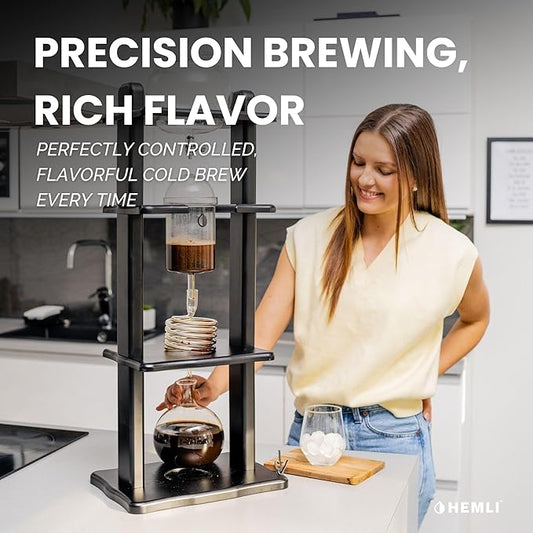 Cold Drip Coffee Maker, Cold Brew Coffee Tower, Slow Drip Japanese Cold Brew Maker, 32 oz, Cold Brew Drip, Ice Coffee Tower (ICT2), Black