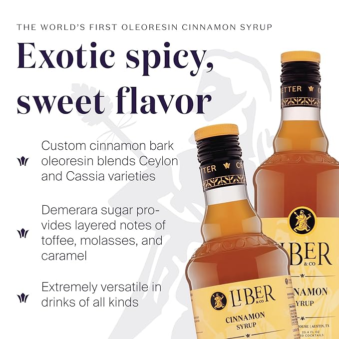 Liber & Co. Cinnamon Syrup for Coffee & Cocktails – Real Cinnamon Oleoresin Drink & Latte Flavoring, Fall & Winter Recipes, Tiki Cocktails – Makes 25 Drinks (12.7 oz)