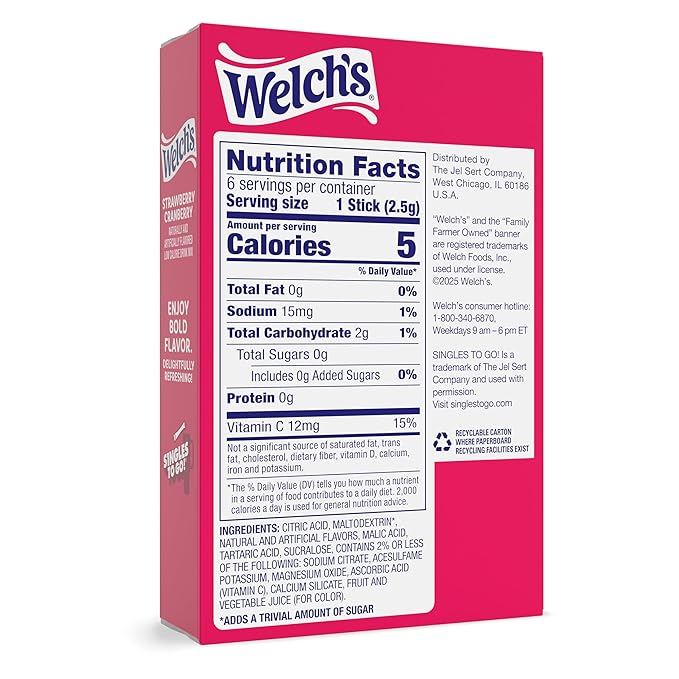 Welch's Singles To Go Water Drink Mix - Powder Sticks, 12 Boxes with 6 Packets Each - 72 Total Servings, Strawberry Cranberry, Pack of 12