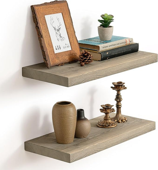 Marsmiles 20 Inch Floating Shelves | 9.3 Inch Deep Grey Wood Wall Shelves Set of 2 | Rustic Reclaimed Wood Shelves for Room Wall | Farmhouse Floating Shelves for Living Room Bathroom