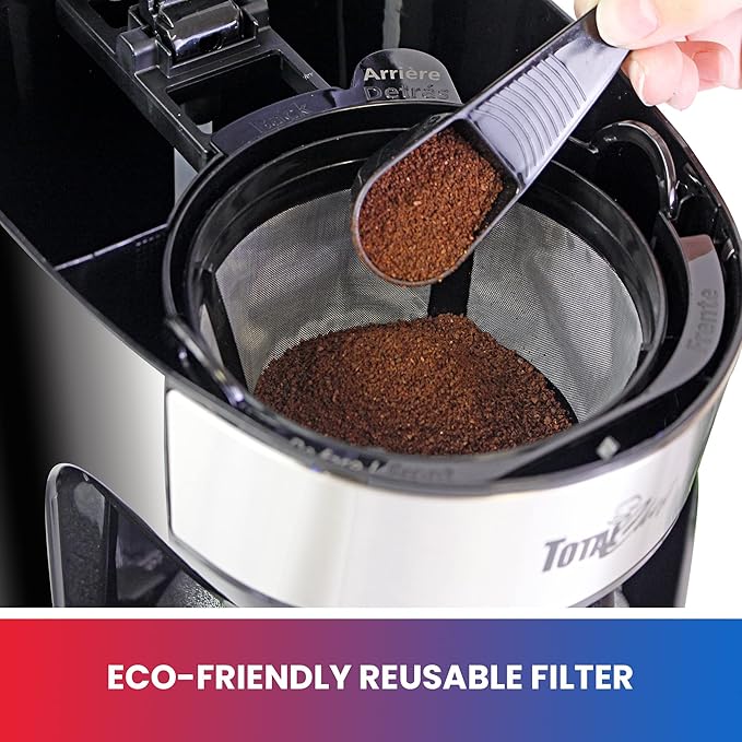 Total Chef Drip Coffee Maker - 12-Cup Programmable Coffee Machine With Glass Pot, Pause and Pour, Auto Shut-Off, Large Water Reservoir, Reusable Filter, Dishwasher Safe Carafe, Percoladora de Café