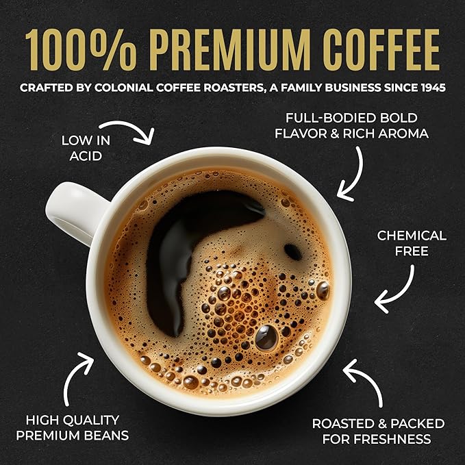 Colonial Coffee 80 Count Single Pot Coffee Packets – 100% Arabica Decaf Colombian Medium Roast | Pre-Measured Frac Packs for 12 Cup Maker | Bulk Ground Gourmet Coffee for Home & Office