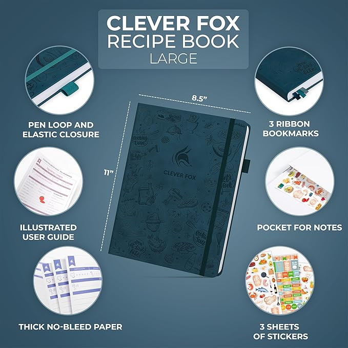 Clever Fox Recipe Book – Make Your Own Family Cookbook – Blank Recipe Notebook Organizer – Empty Cooking Journal to Write In Recipes – Large Size, 8.5”x11.2”, Hardcover, Dark Teal