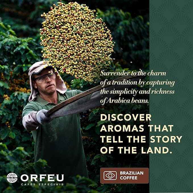 ORFEU - Special Coffee Intense - 100% Arabica Coffee, Dark Roast, Ground & Roasted, Aroma of Toasted Caramel & Fruit Jam, Low Acidity, Made In Brazil, Velvety Body - 250g (8.8oz)
