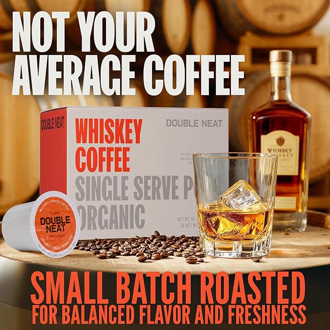Double Neat Organic Whiskey Coffee Pods – Keurig Compatible – Single Serving Bourbon Coffee K Cups – Unique Coffee Gifts for Men – Premium Gourmet Coffee Pods Gift Set – 10 Count