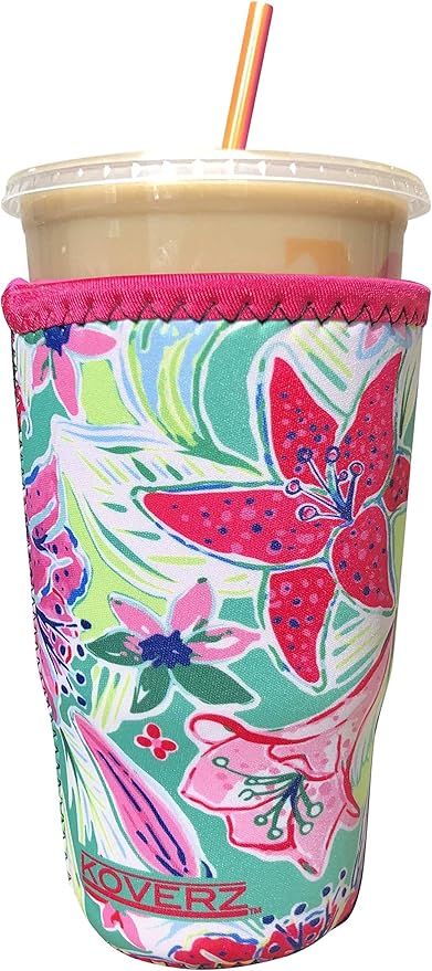 Koverz Iced Coffee Sleeve, Insulated Neoprene Cup Sleeve, Fits a 32 Oz. Coffee Cup, Washable and Reusable, Iced Coffee Accessories, Large Lilly
