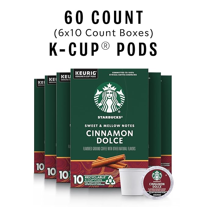 Starbucks K-Cup Coffee Pods, Flavored Hot or Iced Coffee, Cinnamon Dolce, 60 Keurig Pods