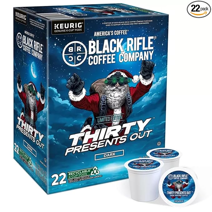 Black Rifle Coffee Company Dark Roast Coffee Pods – 100% Arabica, Bold, Smoky Single-Serve K-Cup Compatible – Veteran-Founded Premium Coffee – Thirty Presents Out – 22 Count