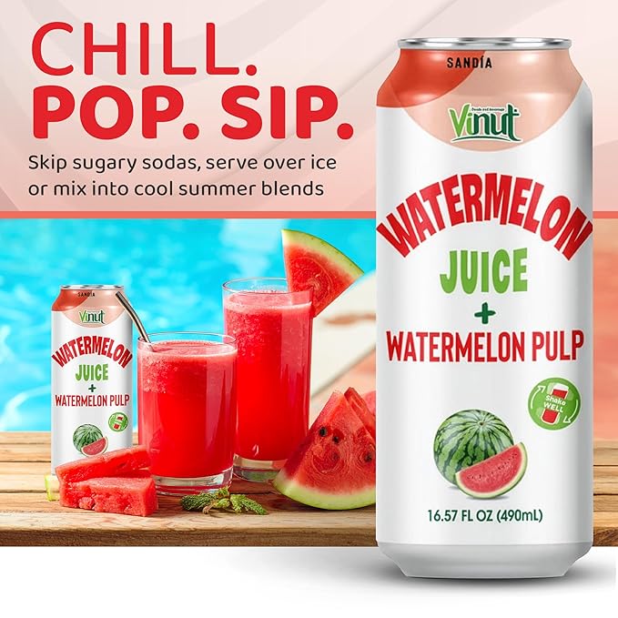 Vinut Natural Watermelon Juice Drink with Pulp, (16.57 fl oz, Pack of 12) Real Watermelon Juice, No Sugar Added, Gluten Free, GMO-Free