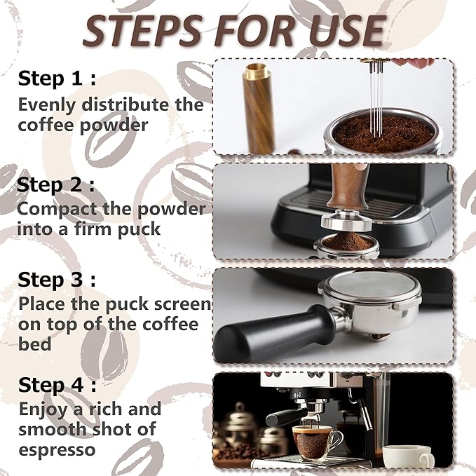 Espresso Tamper, Professional Spring Loaded Espresso Accessories with WDT Tool Espresso & Puck Screen, Compatible with 53mm/54mm Breville Portafilter, Coffee Tamper for Home & Commercial Use