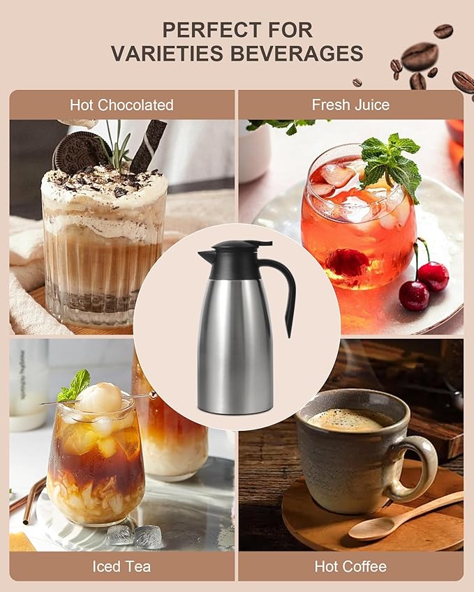 70 OZ Thermal Coffee Carafe,Updated Insulated Stainless Steel Coffee Carafes for Keeping Hot Coffee & Tea Hot Beverage-12Hours, Double Walled Vacuum Coffee Carafe (silver)