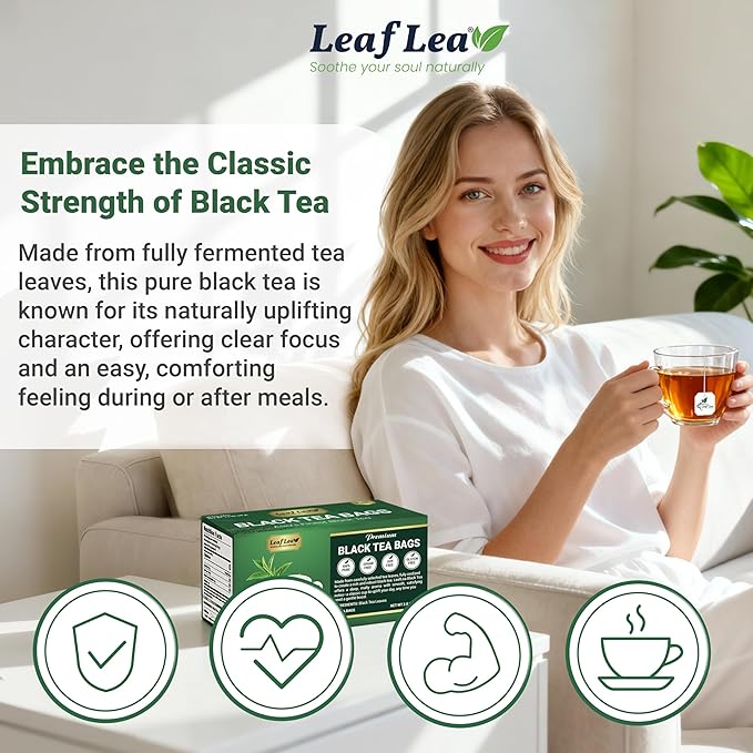LeafLea 40 Black Tea Bags, Premium Full-Bodied Black Tea Leaves, Strong Robust and Flavoury, Digestive Ease & Natural Alertness with Caffeine, Sugar-Free, Vegan, Individually Wrapped