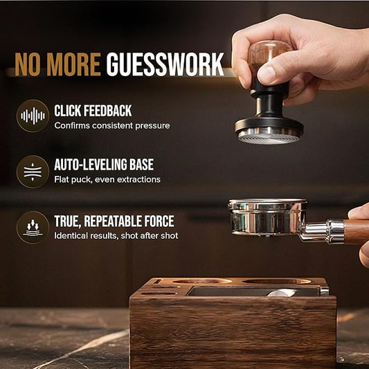 58mm Coffee Tamper with Click Feedback, Self-Leveling Spring-Loaded Design, 20lb / 30lb Interchangeable Springs and 8-Magnet Dosing Funnel - Fits 58mm Standard Baskets