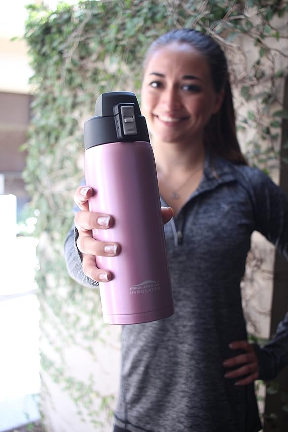 Aquatix (Rose Gold, 21 Ounce) Pure Stainless Steel Double Wall Vacuum Insulated Sports Water Bottle with Convenient Flip Top - Keeps Drinks Cold for 24 Hours, Hot for 6 Hours