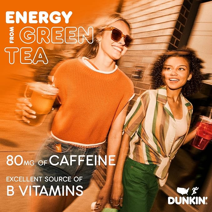 Dunkin’ Refreshers Singles To Go! Powdered drink mix packets, Peach Passionfruit Lemonade,10 packets per box Energy from Green Tea, aspartame-free, no synthetic colors, naturally and artificially flavored, just add water
