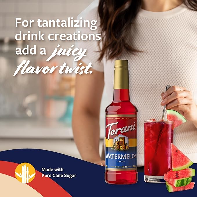 Torani Watermelon Syrup for Drinks, Flavoring for Sodas and Cocktails, Pump Included, 25.4 Oz