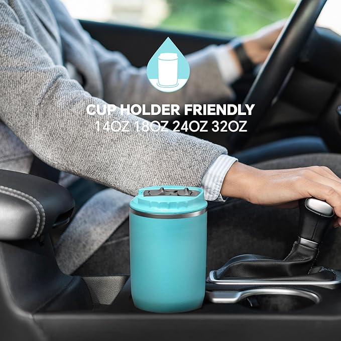 Ideus Insulated Tumbler with Lid and Straw 18 oz, Stainless Steel Double-Wall Vacuum Leak-Proof Travel Coffee Mug, Cup Holder Friendly, Sky Blue