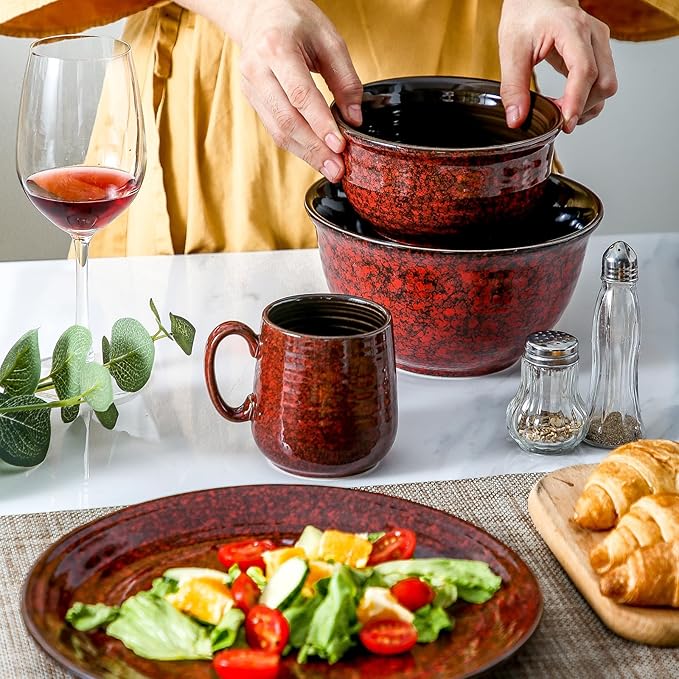 HASENSE Ceramic Coffee Mugs Set of 4, 8 oz Small Coffee Cups, Porcelain Mug with Handle for Espresso, Tea, Milk and Cocoa, Ideal for Mother's Day Christmas Gift, Dishwasher & Microwave Safe, Red