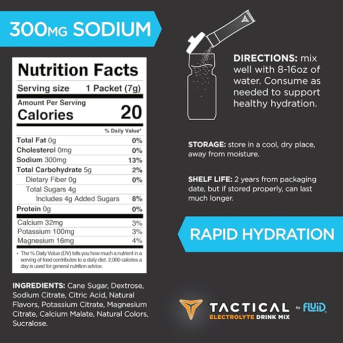 Fluid Tactical - 25 Count Electrolyte Powder | Lemon Lime | Travel Ready Drink Mix | Extreme Re-Hydration