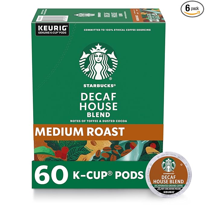 Starbucks K-Cup Coffee Pods, Medium Roast Hot or Iced Coffee, Decaf House Blend, 60 Keurig Pods