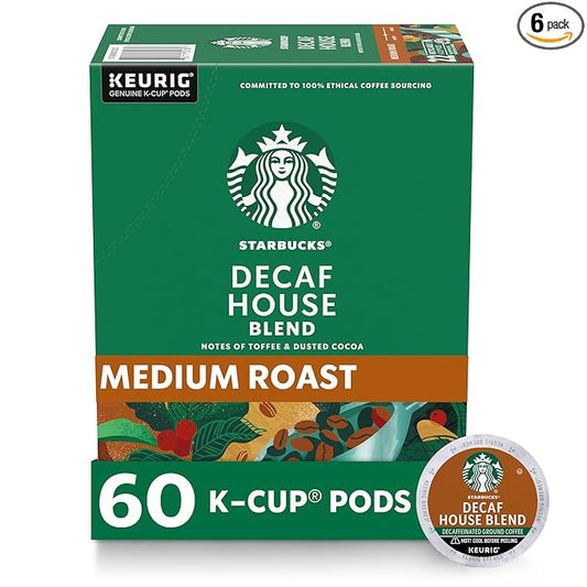 Starbucks K-Cup Coffee Pods, Medium Roast Hot or Iced Coffee, Decaf House Blend, 60 Keurig Pods
